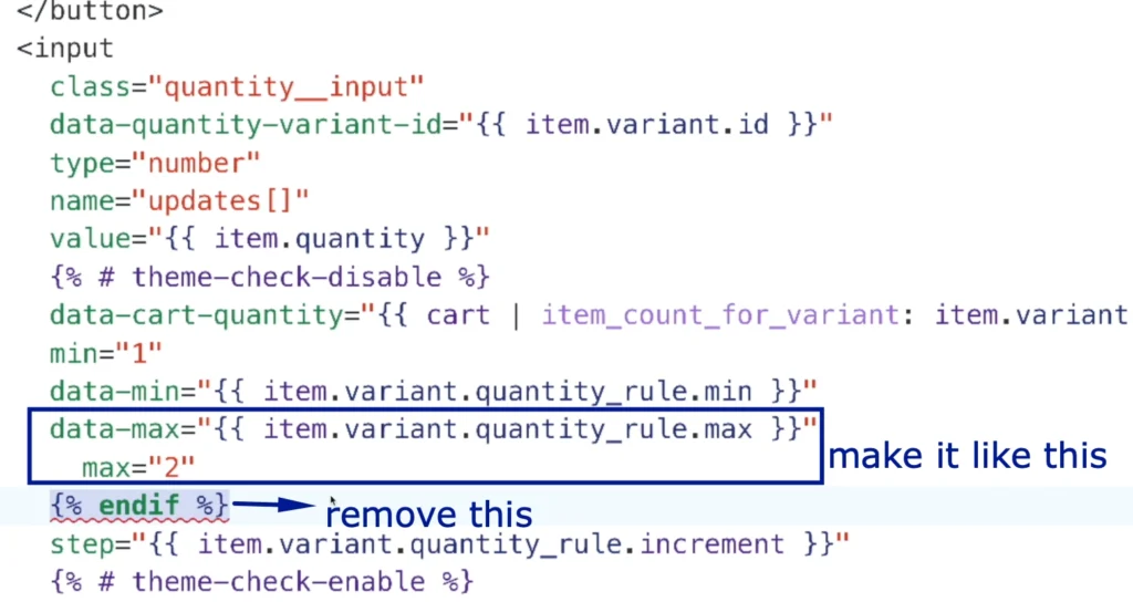 Set fixed max quantity in cart code